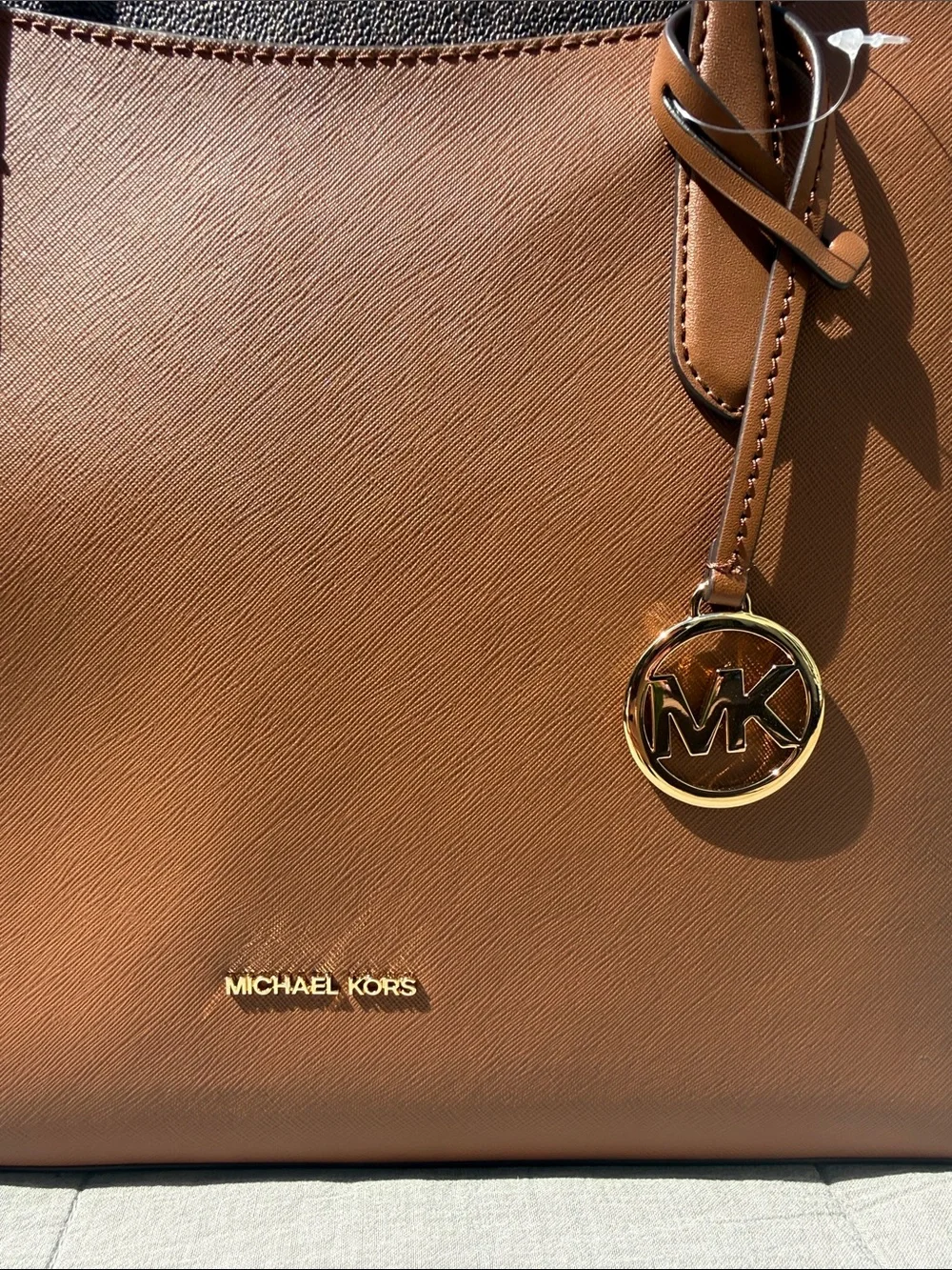 Michael Kors Tan Leather Tote with Gold MK Charm - Picture 10 of 10